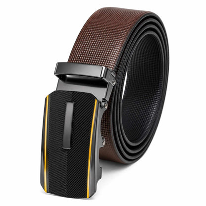Mens 100% Genuine Leather Belt - NEXVIOR Grid-Emboss, REGALIX Textured Auto-Lock Buckle (Brown & Black Reversible) — Leather Belts for Men | THE MEN THING