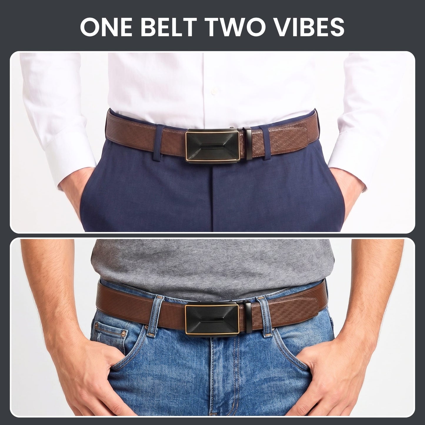 THE MEN THING Leather Belts Mens Genuine Leather Belt | 2 in 1 Reversible (Brown & Black) (1 Pc.) - NEXVIOR