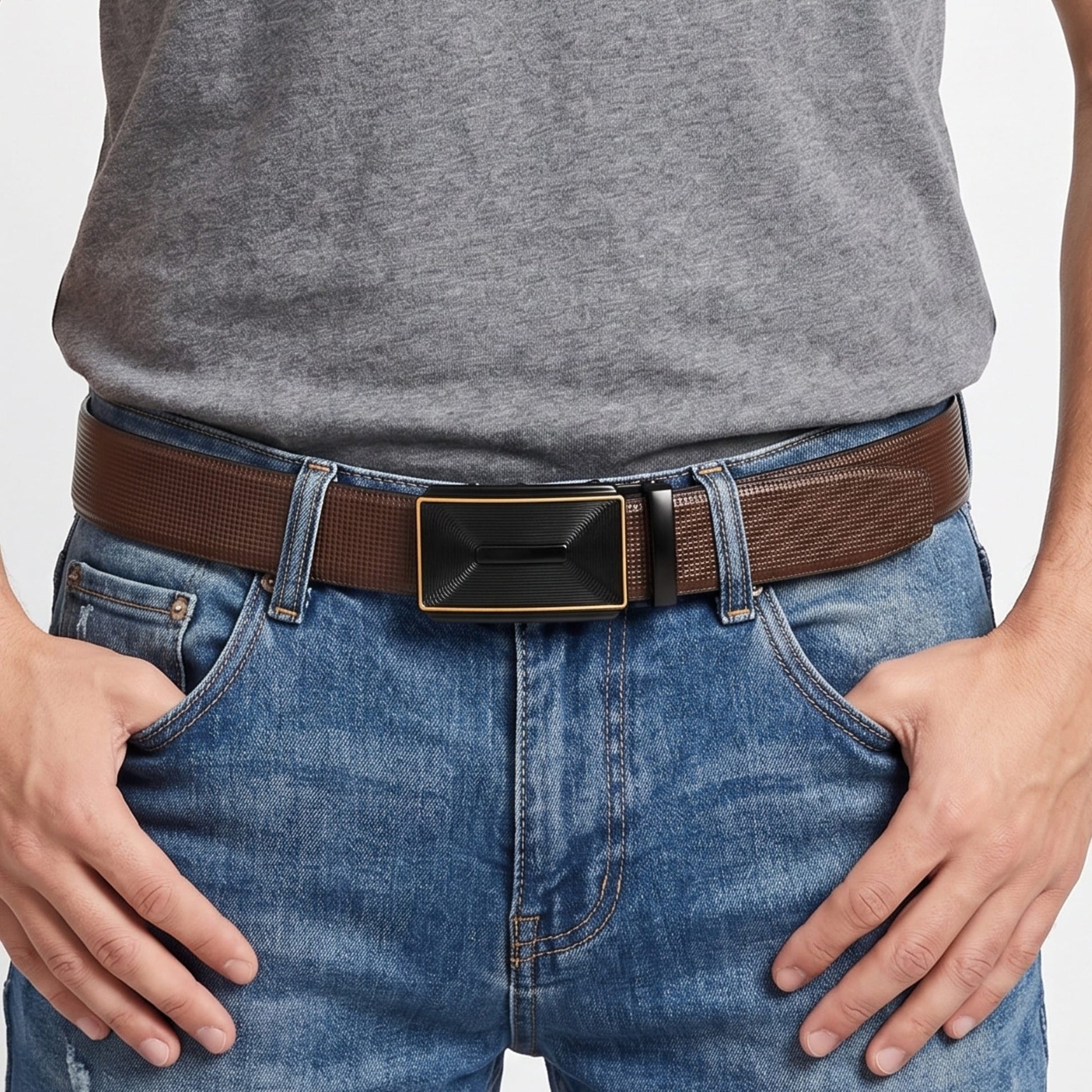 THE MEN THING Leather Belts Mens Genuine Leather Belt | 2 in 1 Reversible (Brown & Black) (1 Pc.) - NEXVIOR