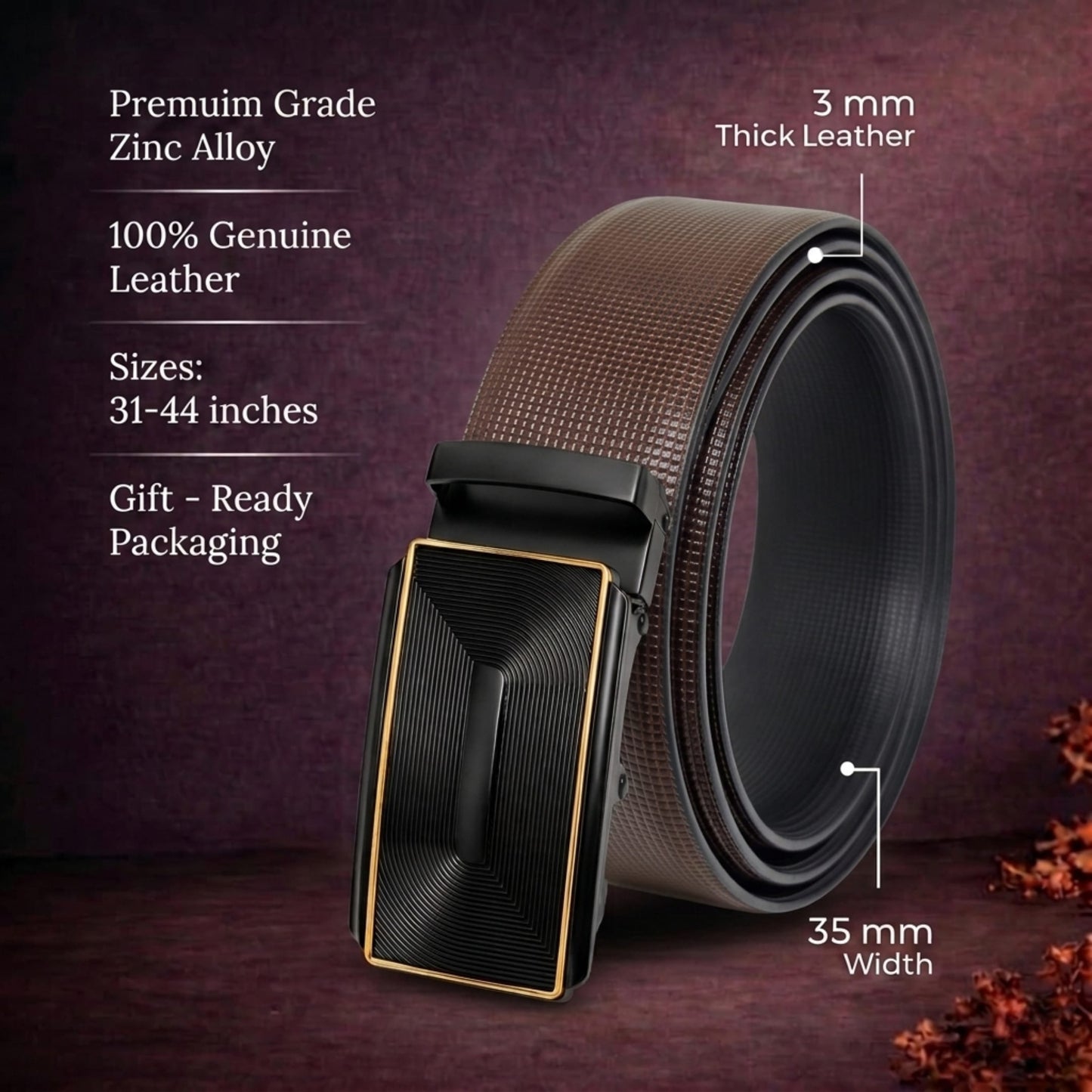 THE MEN THING Leather Belts Mens Genuine Leather Belt | 2 in 1 Reversible (Brown & Black) (1 Pc.) - NEXVIOR