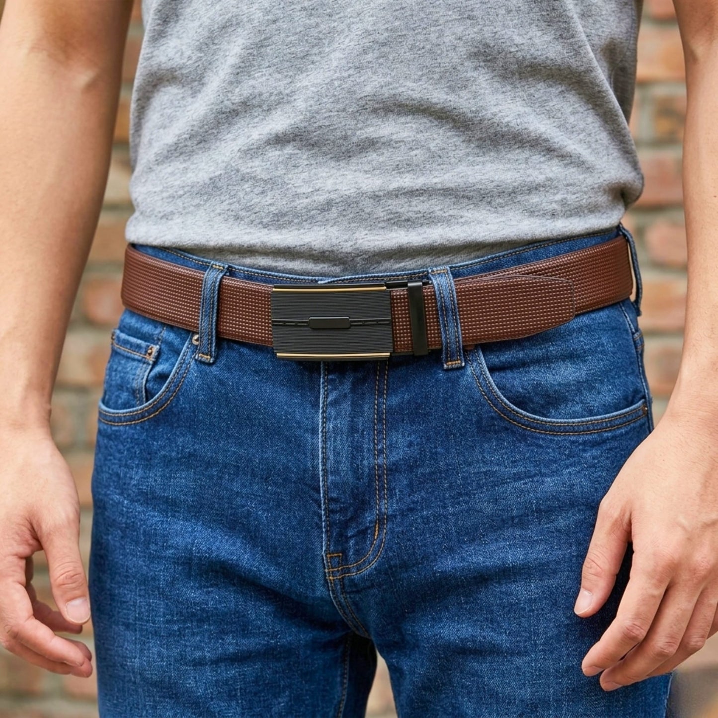 THE MEN THING Leather Belts Mens Genuine Leather Belt | 2 in 1 Reversible (Brown & Black) (1 Pc.) - NEXVIOR