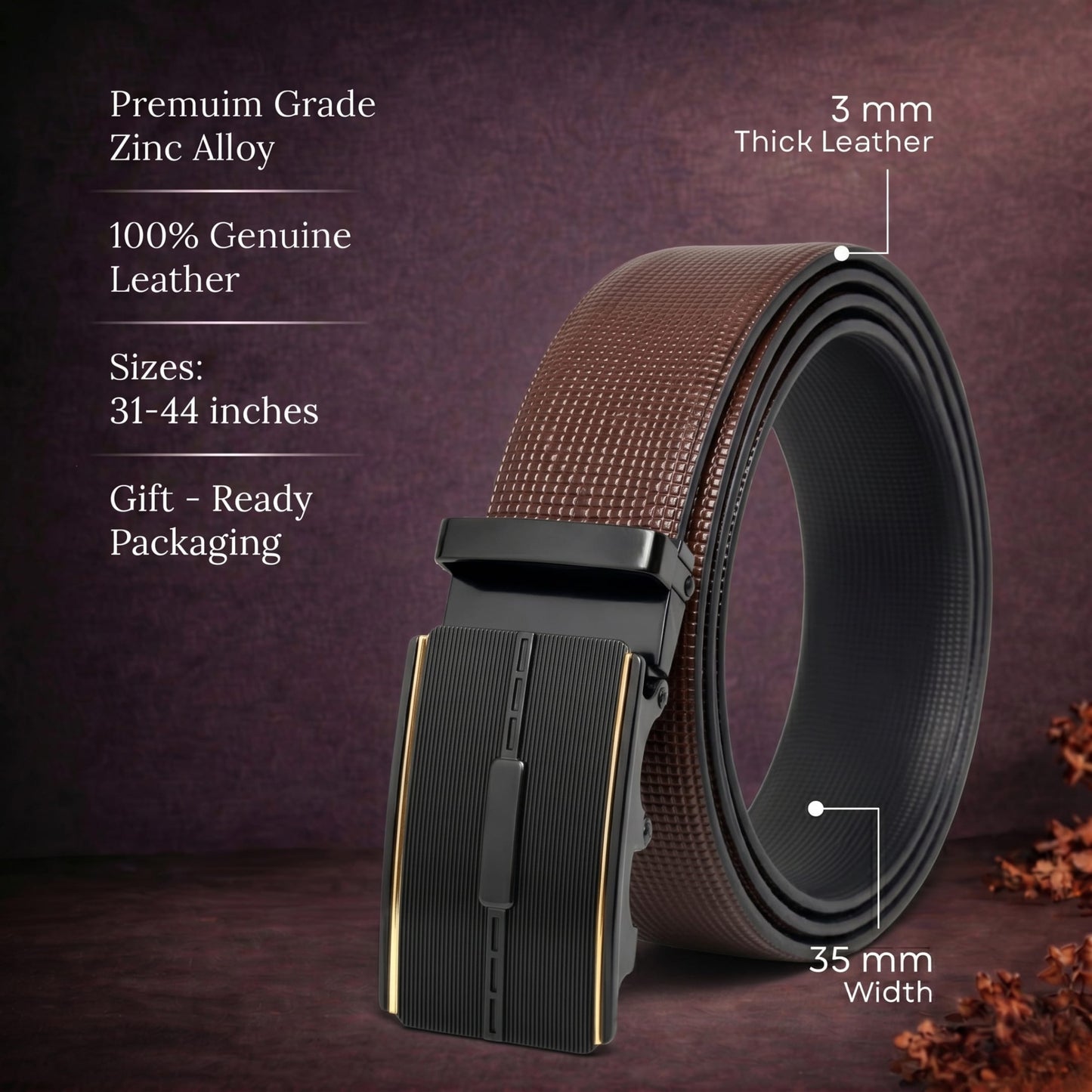THE MEN THING Leather Belts Mens Genuine Leather Belt | 2 in 1 Reversible (Brown & Black) (1 Pc.) - NEXVIOR