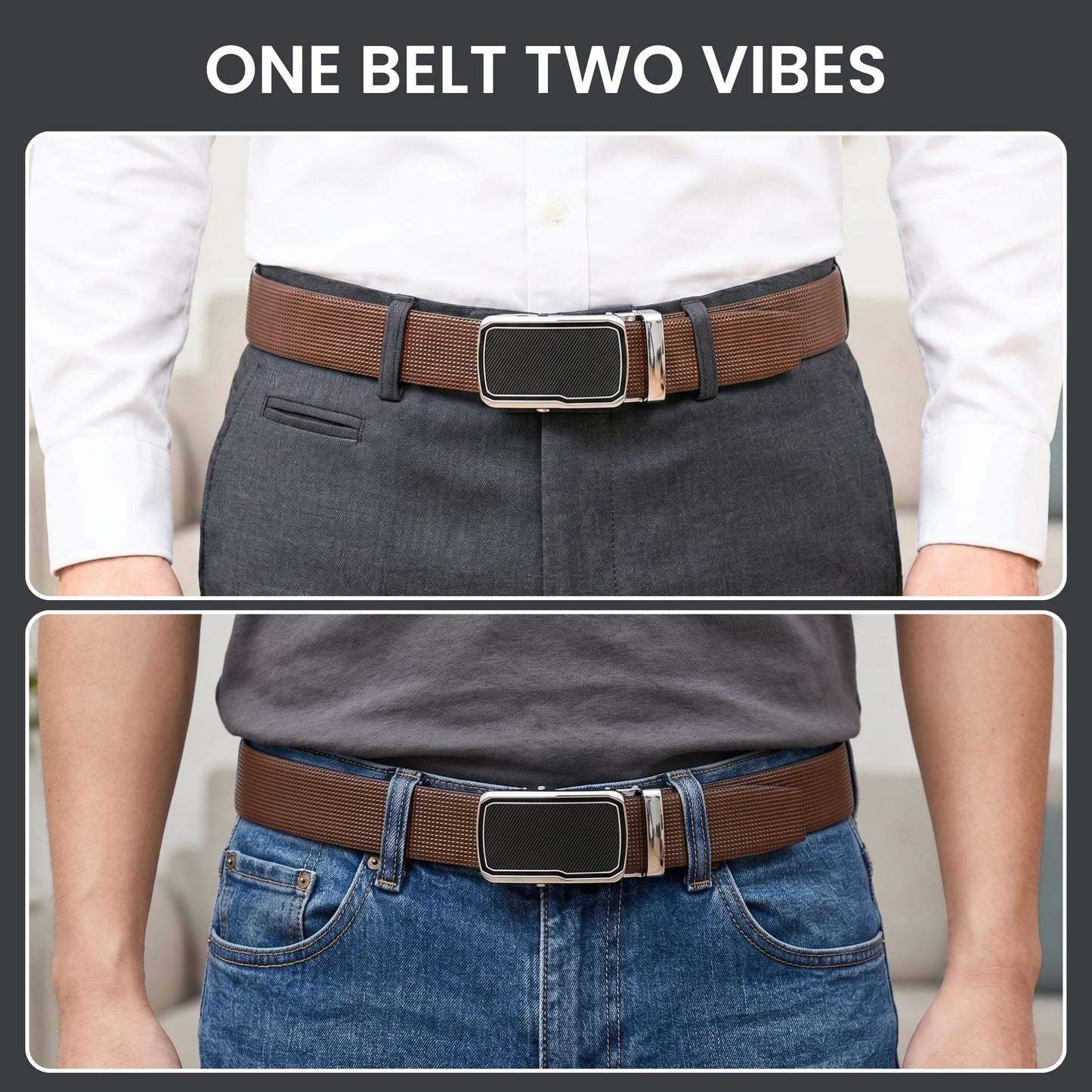 THE MEN THING Leather Belts Mens Genuine Leather Belt | 2 in 1 Reversible (Brown & Black) (1 Pc.) - NEXVIOR