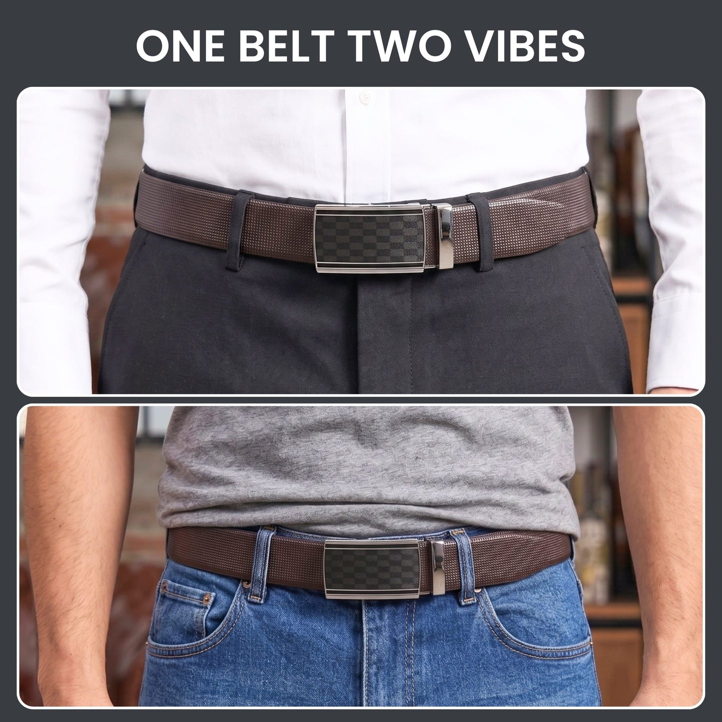 THE MEN THING Leather Belts Mens Genuine Leather Belt | 2 in 1 Reversible (Brown & Black) (1 Pc.) - NEXVIOR-ARKON