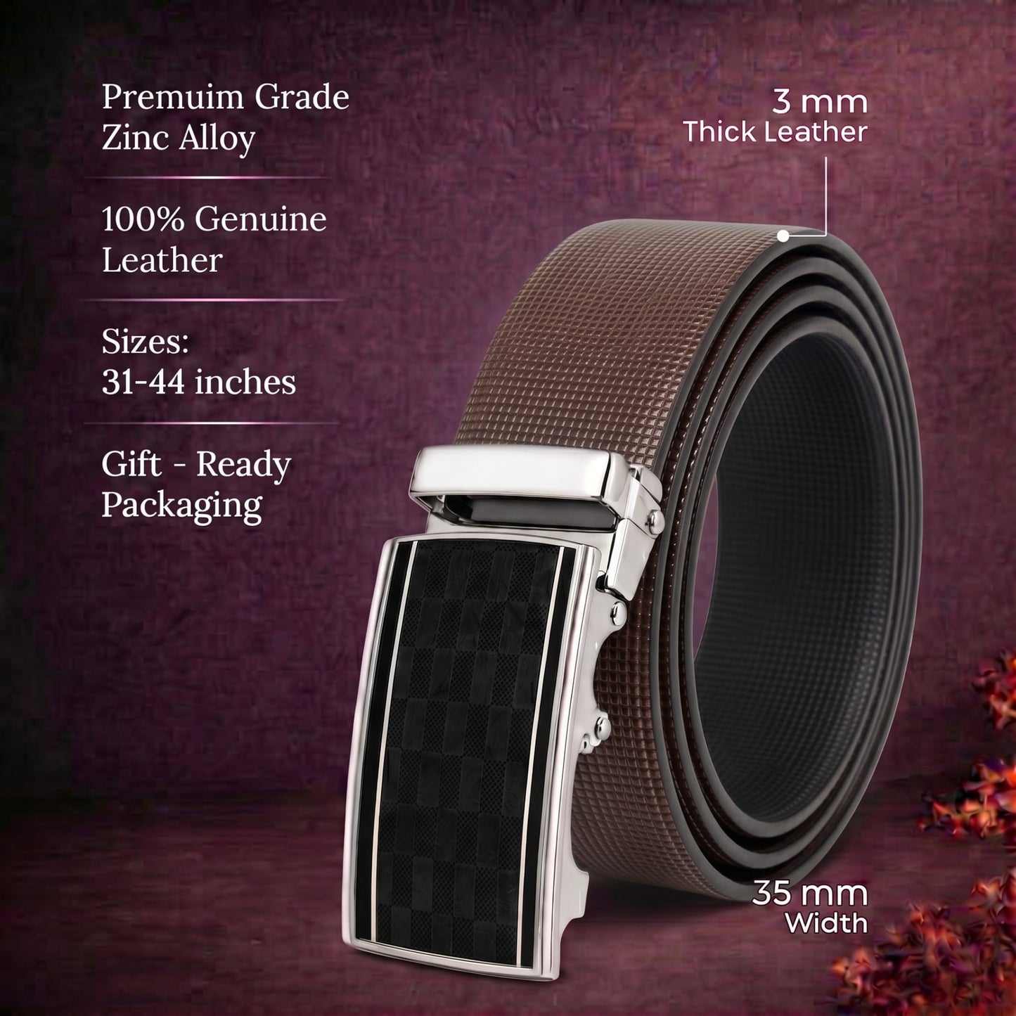 THE MEN THING Leather Belts Mens Genuine Leather Belt | 2 in 1 Reversible (Brown & Black) (1 Pc.) - NEXVIOR-ARKON