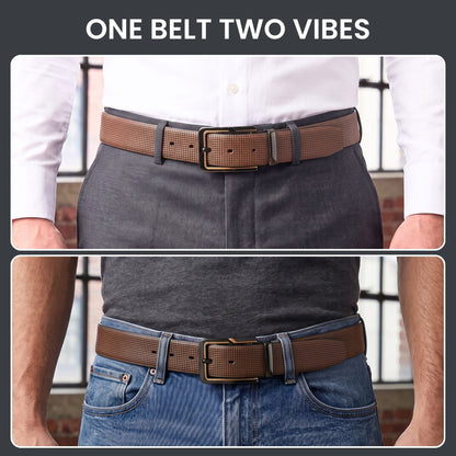 THE MEN THING Leather Belts Mens Genuine Leather Belt | 2 in 1 Reversible (Brown & Black) (1 Pc.) - NEXVIOR -BRAVIX