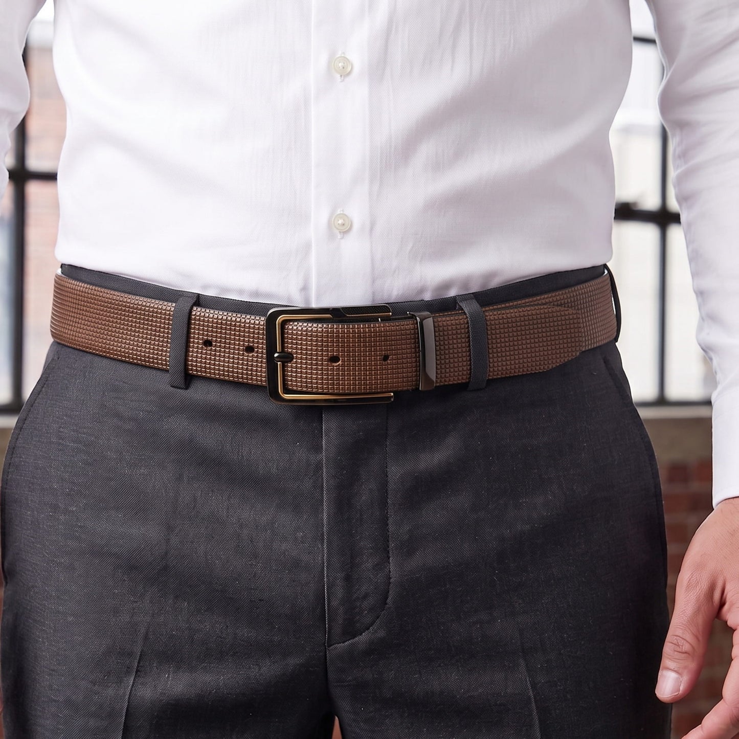 THE MEN THING Leather Belts Mens Genuine Leather Belt | 2 in 1 Reversible (Brown & Black) (1 Pc.) - NEXVIOR -BRAVIX