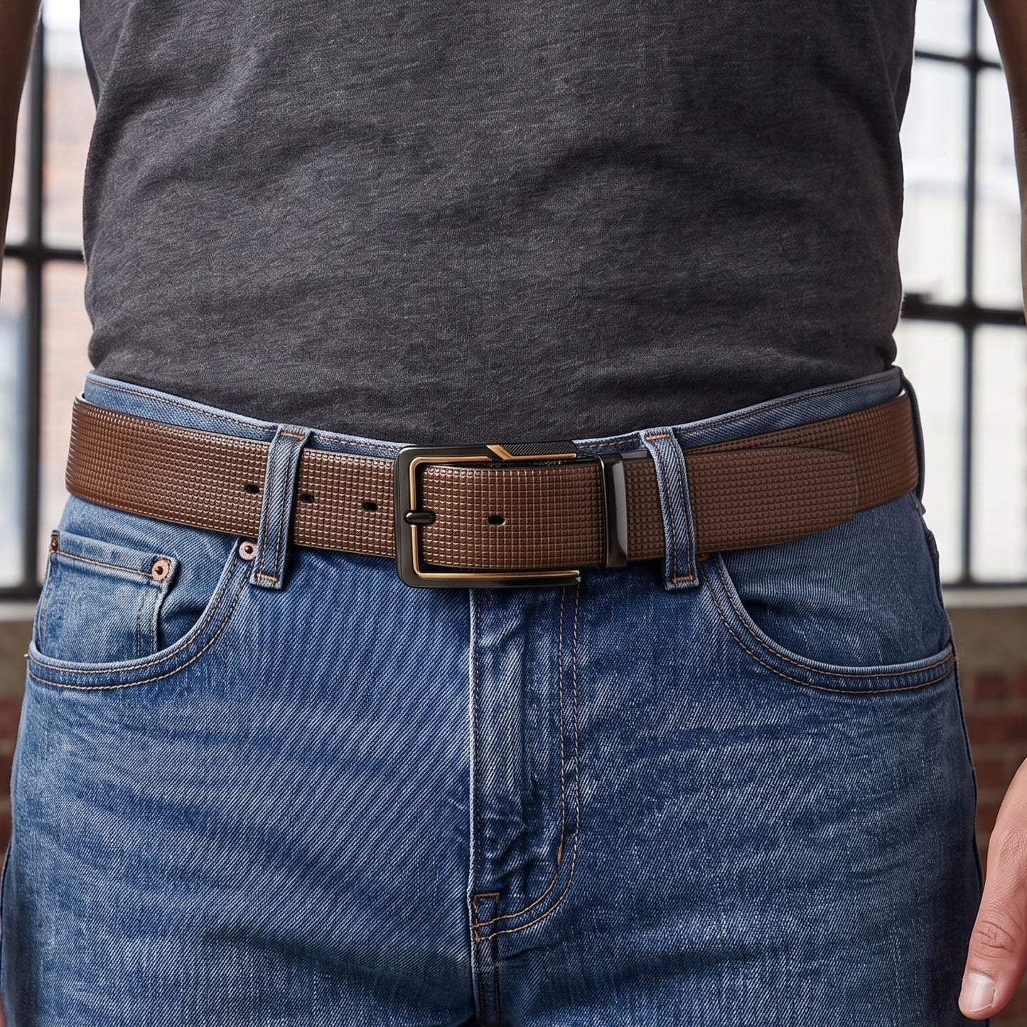 THE MEN THING Leather Belts Mens Genuine Leather Belt | 2 in 1 Reversible (Brown & Black) (1 Pc.) - NEXVIOR -BRAVIX