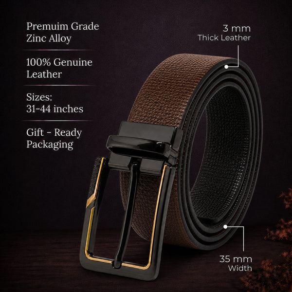 Mens Genuine Leather Belt | 2 in 1 Reversible (Brown & Black) (1 Pc.) - NEXVIOR -BRAVIX