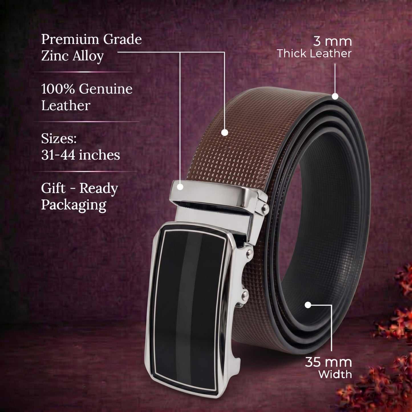 THE MEN THING Leather Belts Mens Genuine Leather Belt | 2 in 1 Reversible (Brown & Black) (1 Pc.) - NEXVIOR - KLYNT