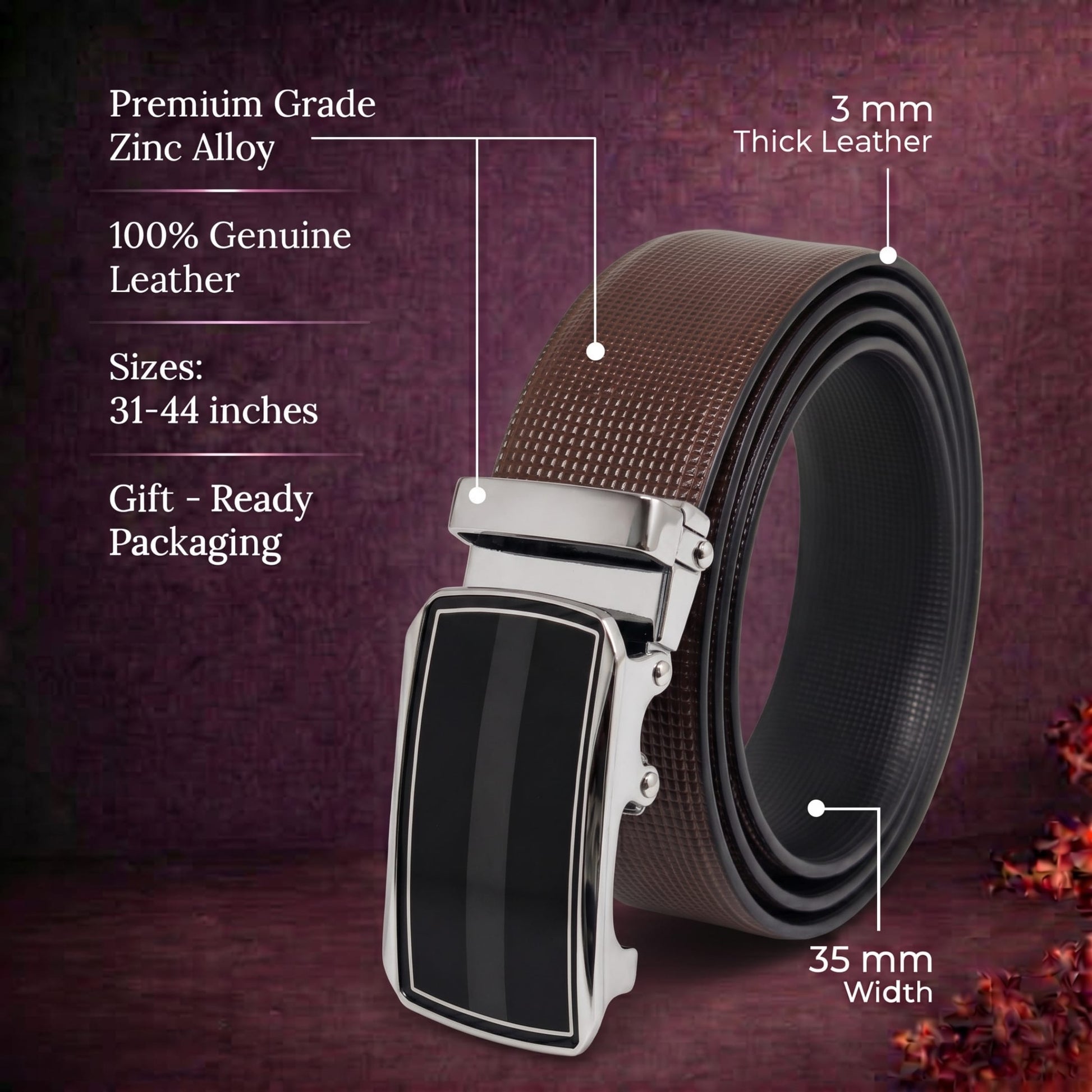 THE MEN THING Leather Belts Mens Genuine Leather Belt | 2 in 1 Reversible (Brown & Black) (1 Pc.) - NEXVIOR - KLYNT