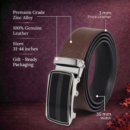 THE MEN THING Leather Belts Mens Genuine Leather Belt | 2 in 1 Reversible (Brown & Black) (1 Pc.) - NEXVIOR - KLYNT
