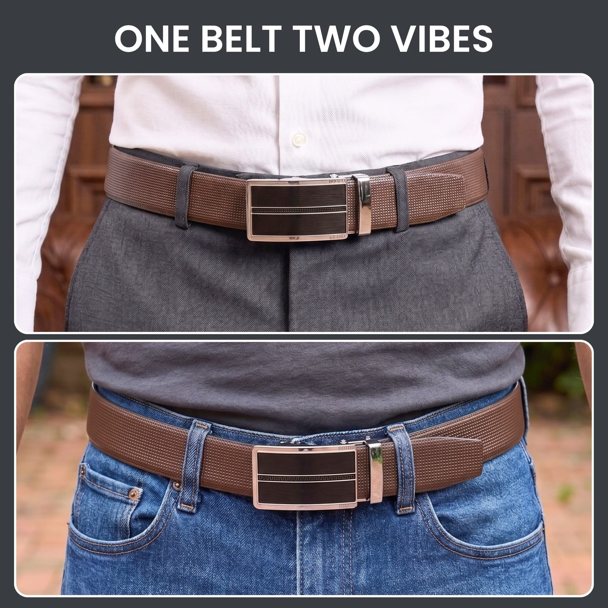 THE MEN THING Leather Belts Mens Genuine Leather Belt | 2 in 1 Reversible (Brown & Black) (1 Pc.) - NEXVIOR - KRONIQ