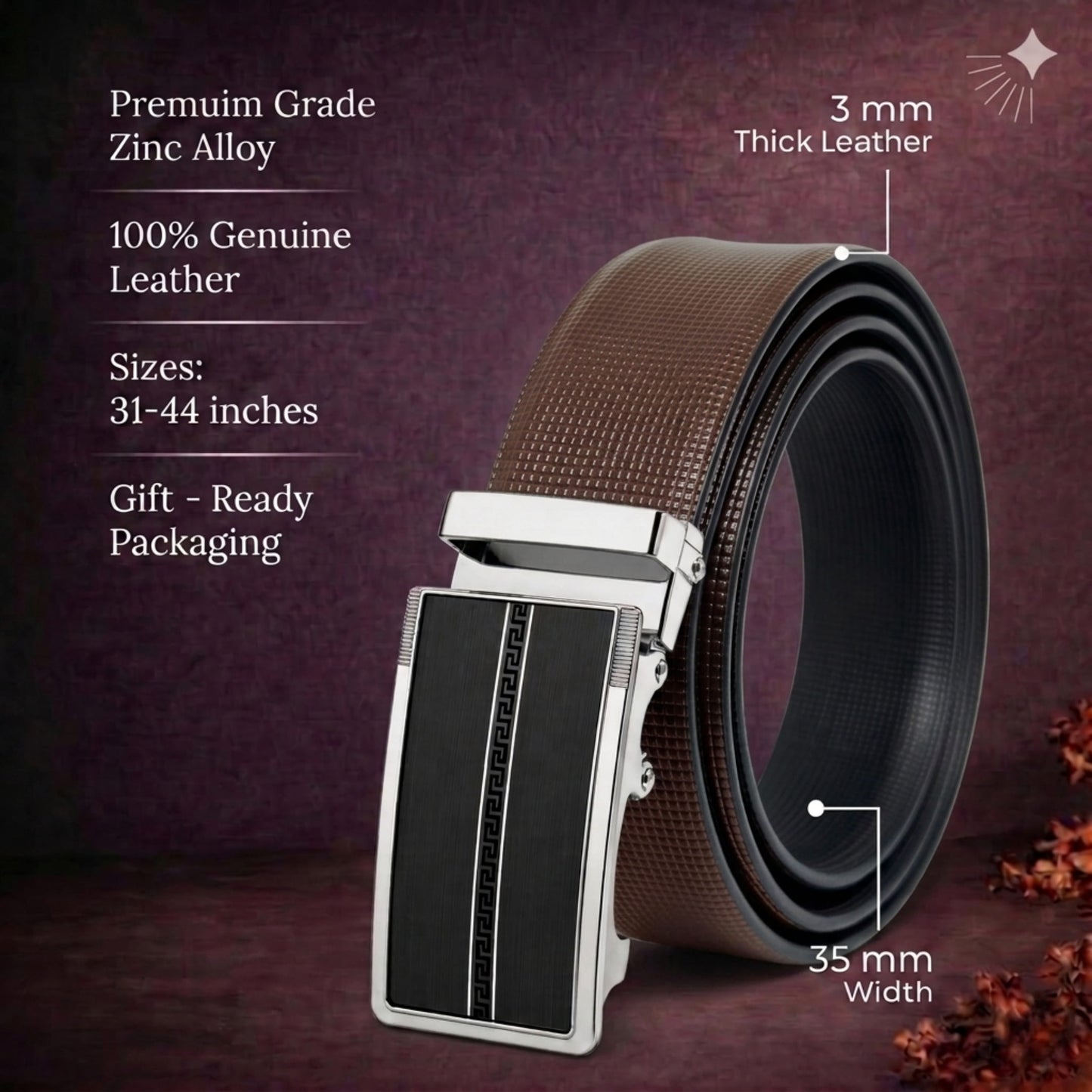 THE MEN THING Leather Belts Mens Genuine Leather Belt | 2 in 1 Reversible (Brown & Black) (1 Pc.) - NEXVIOR - KRONIQ