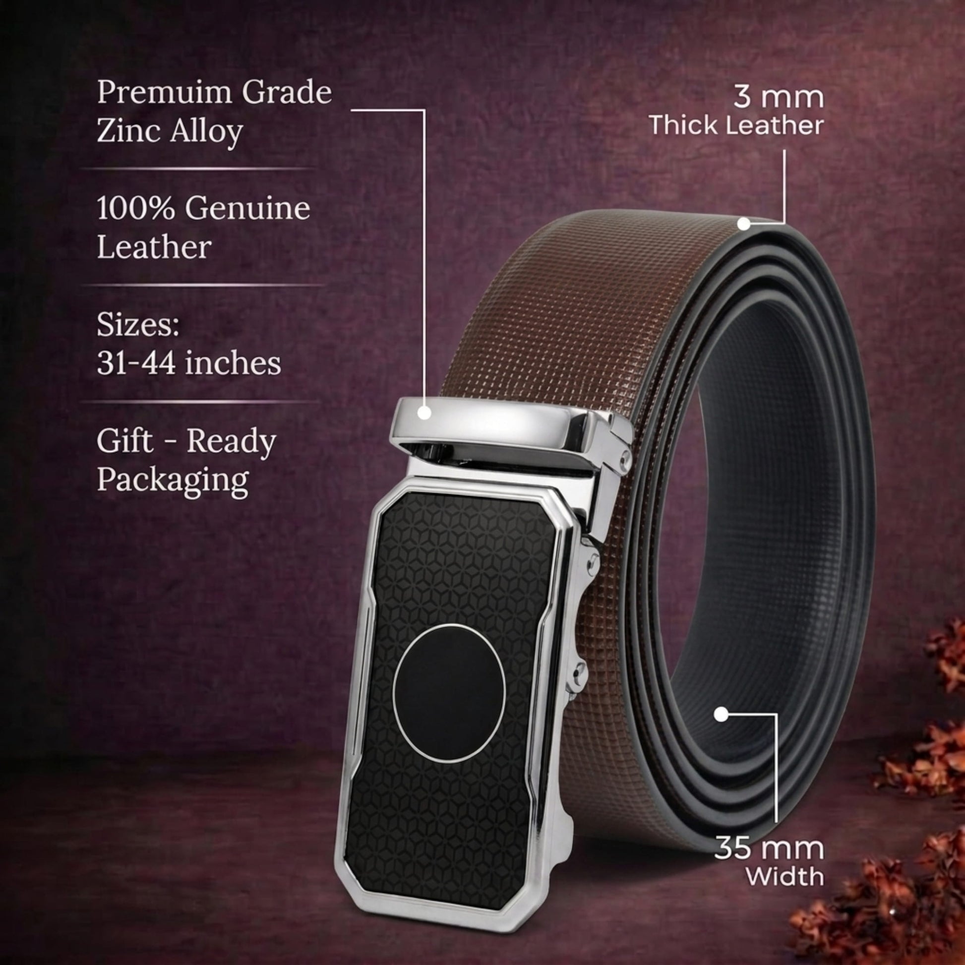 THE MEN THING Leather Belts Mens Genuine Leather Belt | 2 in 1 Reversible (Brown & Black) (1 Pc.) - NEXVIOR - MONTREX