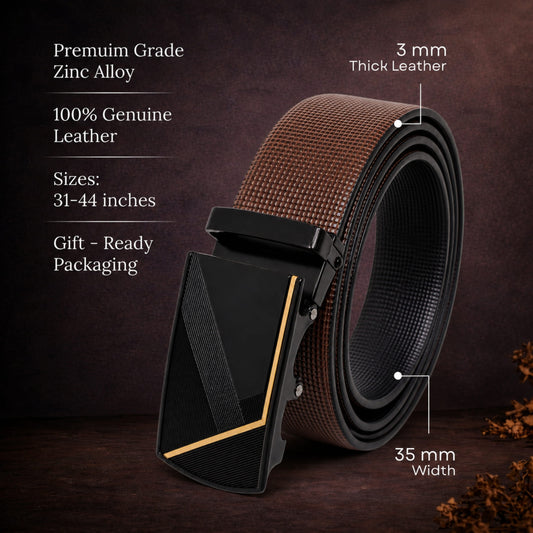 THE MEN THING Leather Belts Mens Genuine Leather Belt | 2 in 1 Reversible (Brown & Black) (1 Pc.) - NEXVIOR - NOCTIS