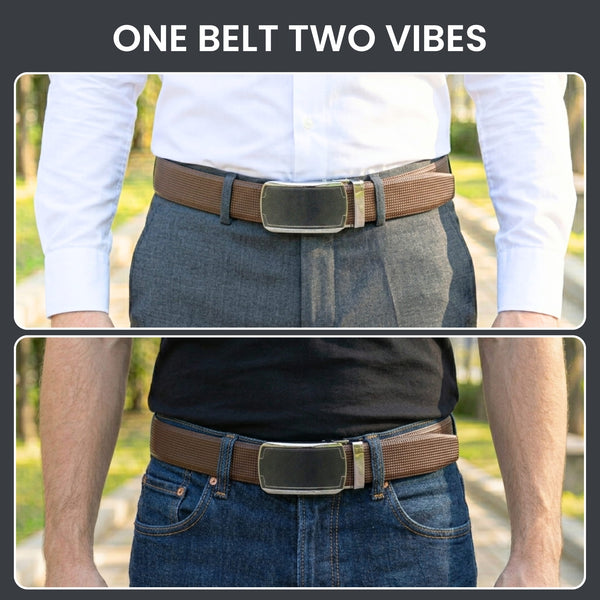 Mens Genuine Leather Belt | 2 in 1 Reversible (Brown & Black) (1 Pc.) - NEXVIOR - ORLUX