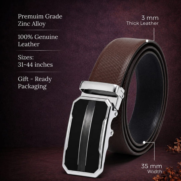 Mens Genuine Leather Belt | 2 in 1 Reversible (Brown & Black) (1 Pc.) - NEXVIOR-OVRIS