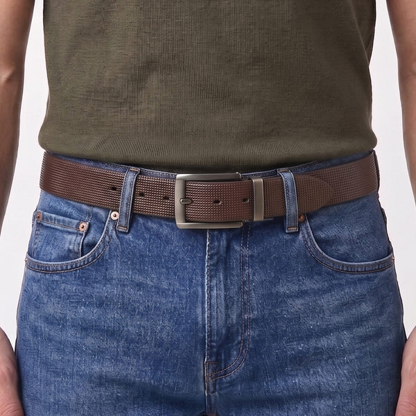 Mens Genuine Leather Belt | 2 in 1 Reversible (Brown & Black) (1 Pc.) - NEXVIOR -PIVOT
