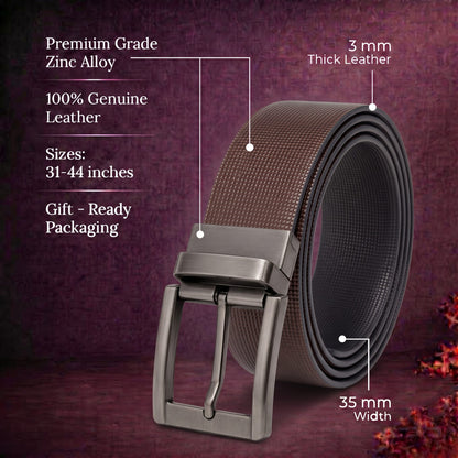 THE MEN THING Leather Belts Mens Genuine Leather Belt | 2 in 1 Reversible (Brown & Black) (1 Pc.) - NEXVIOR -PIVOT