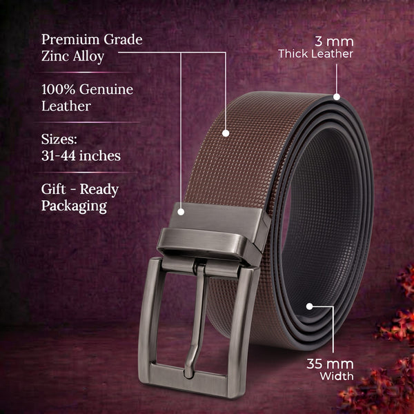 Mens Genuine Leather Belt | 2 in 1 Reversible (Brown & Black) (1 Pc.) - NEXVIOR -PIVOT