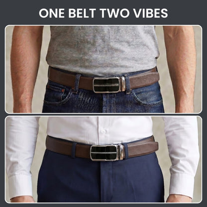 THE MEN THING Leather Belts Mens Genuine Leather Belt | 2 in 1 Reversible (Brown & Black) (1 Pc.) - NEXVIOR-ROYVIC