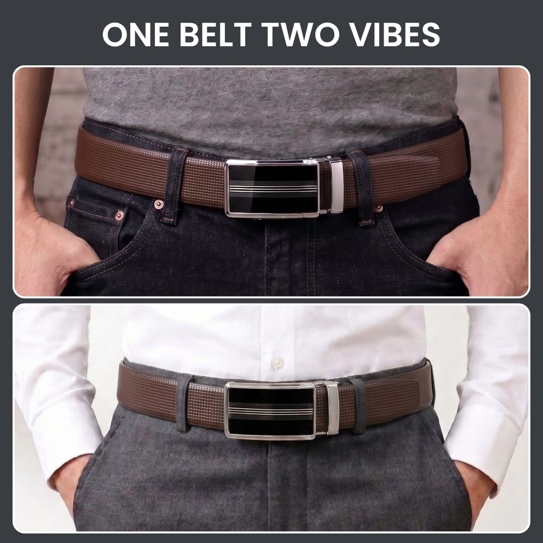 THE MEN THING Leather Belts Mens Genuine Leather Belt | 2 in 1 Reversible (Brown & Black) (1 Pc.) - NEXVIOR - TREVION