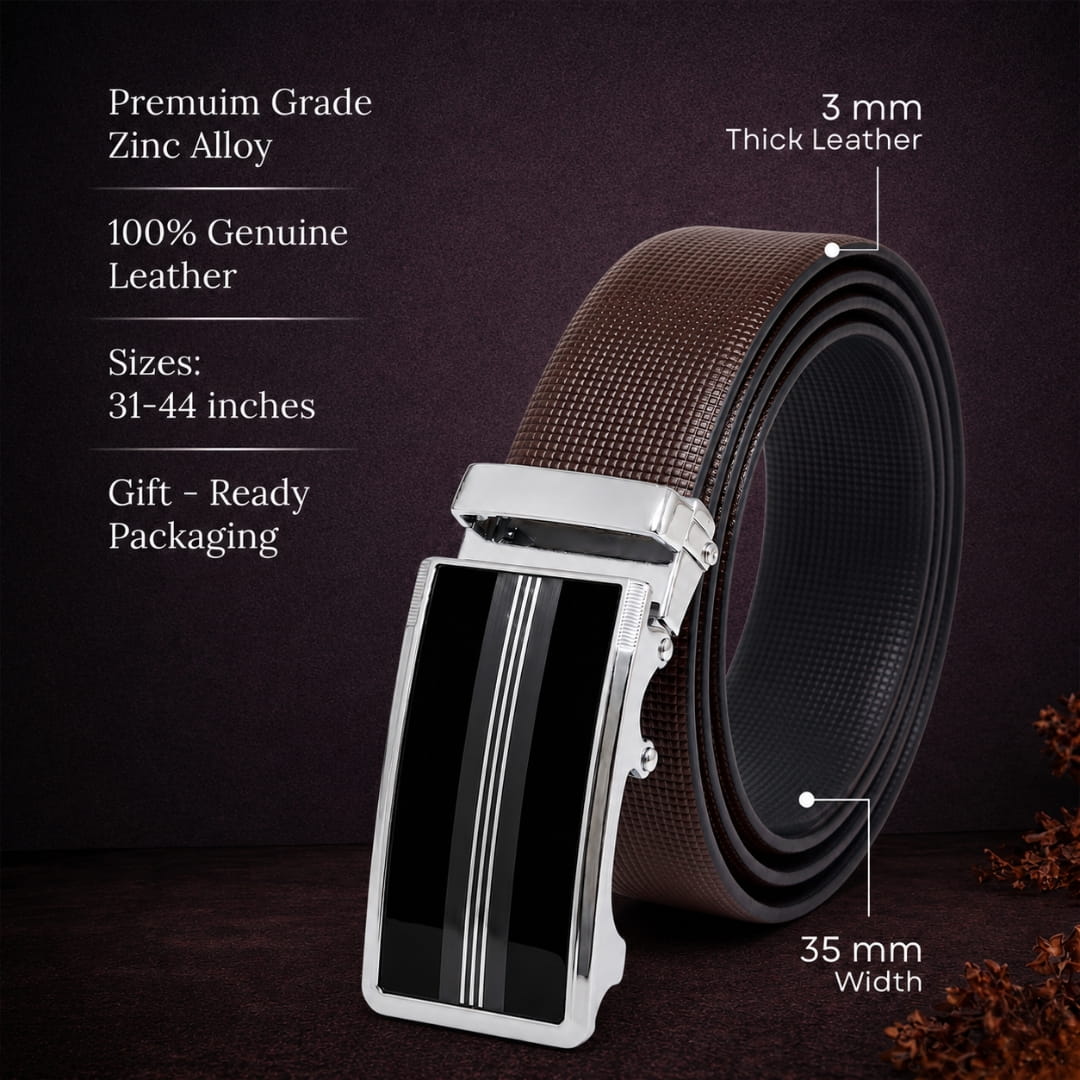 THE MEN THING Leather Belts Mens Genuine Leather Belt | 2 in 1 Reversible (Brown & Black) (1 Pc.) - NEXVIOR - TREVION