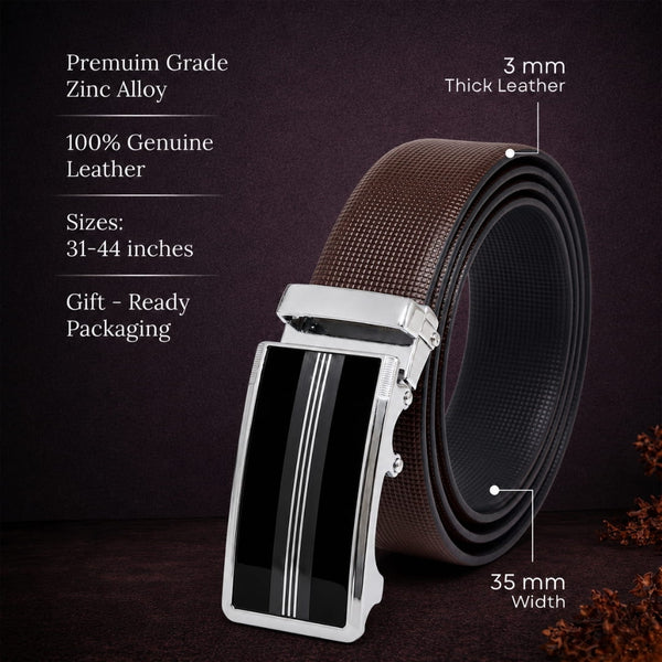 Mens Genuine Leather Belt | 2 in 1 Reversible (Brown & Black) (1 Pc.) - NEXVIOR - TREVION