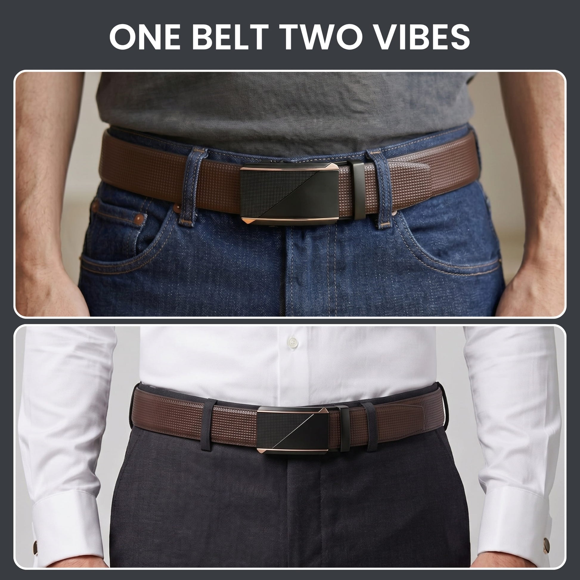 THE MEN THING Leather Belts Mens Genuine Leather Belt | 2 in 1 Reversible (Brown & Black) (1 Pc.) - NEXVIOR -TRION