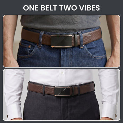 THE MEN THING Leather Belts Mens Genuine Leather Belt | 2 in 1 Reversible (Brown & Black) (1 Pc.) - NEXVIOR -TRION