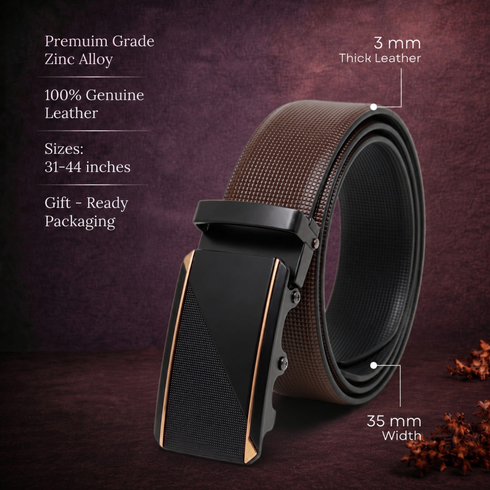 THE MEN THING Leather Belts Mens Genuine Leather Belt | 2 in 1 Reversible (Brown & Black) (1 Pc.) - NEXVIOR -TRION
