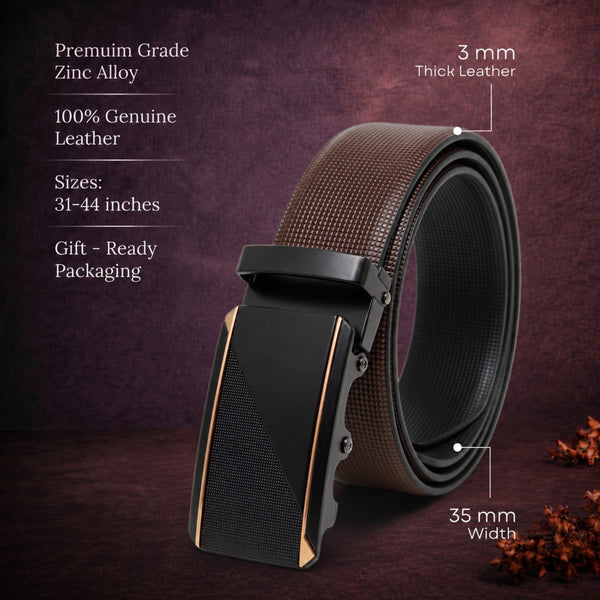 Mens Genuine Leather Belt | 2 in 1 Reversible (Brown & Black) (1 Pc.) - NEXVIOR -TRION