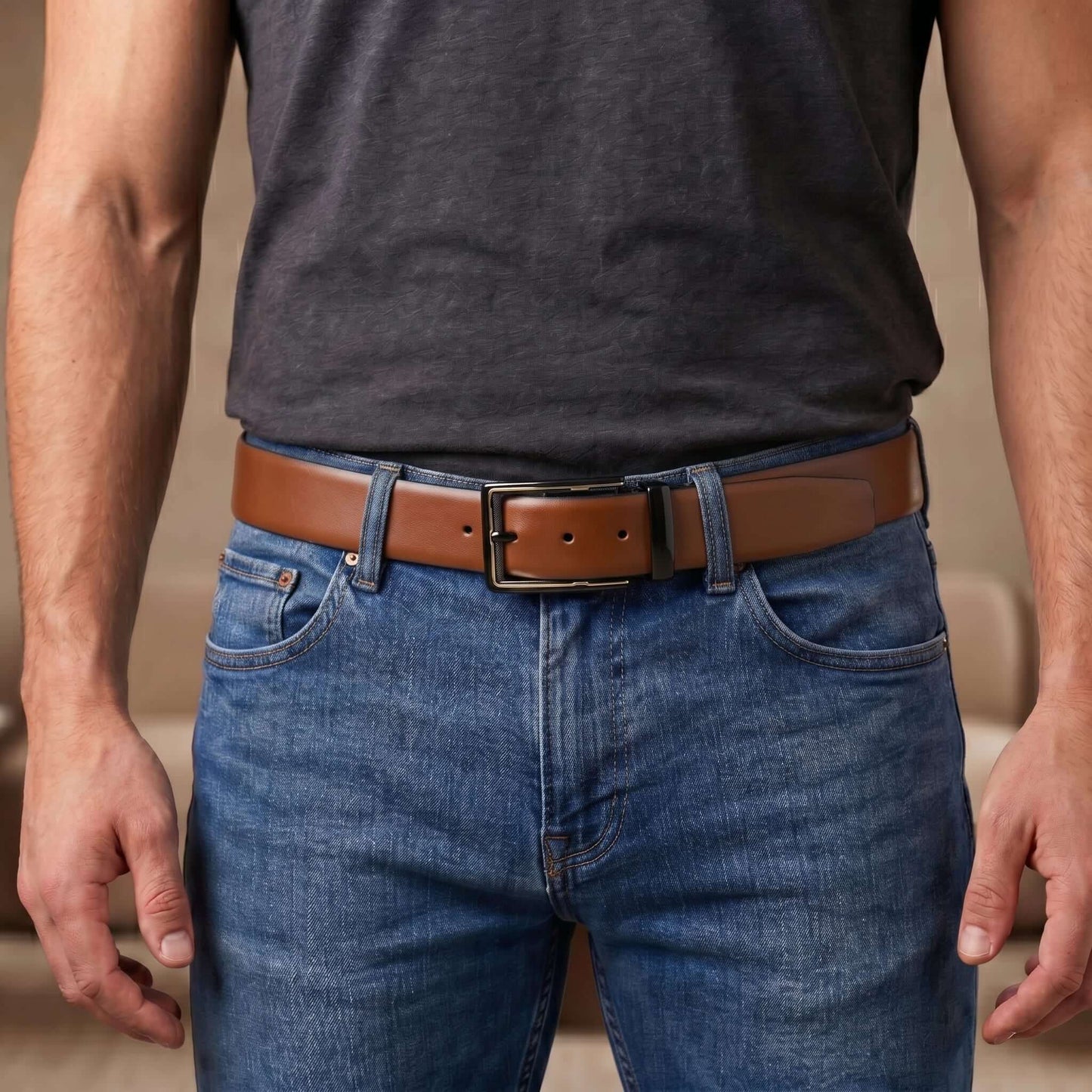Mens 100% Genuine Leather Belt - VELARO Smooth Matte, CYRON Gold-Edge Gunmetal Pin Buckle (Brown & Black Reversible) — Leather Belts for Men | THE MEN THING
