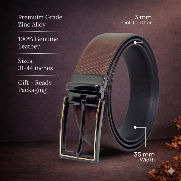 Mens Genuine Leather Belt | 2 in 1 Reversible (Brown & Black) (1 Pc.) - NEXVIOR