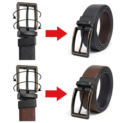 THE MEN THING Leather Belts Mens Genuine Leather Belt | 2 in 1 Reversible (Brown & Black) (1 Pc.) - QUADRON