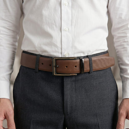 THE MEN THING Leather Belts Mens Genuine Leather Belt | 2 in 1 Reversible (Brown & Black) (1 Pc.) - QUADRON