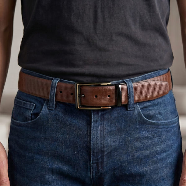 Mens Genuine Leather Belt | 2 in 1 Reversible (Brown & Black) (1 Pc.) - NEXVIOR