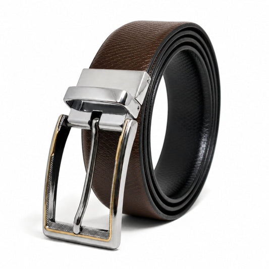 THE MEN THING Leather Belts Mens Genuine Leather Belt | 2 in 1 Reversible (Brown & Black) (1 Pc.) - REXVA