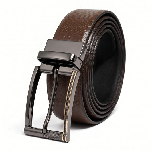THE MEN THING Leather Belts Mens Genuine Leather Belt | 2 in 1 Reversible (Brown & Black) (1 Pc.) - REXVA