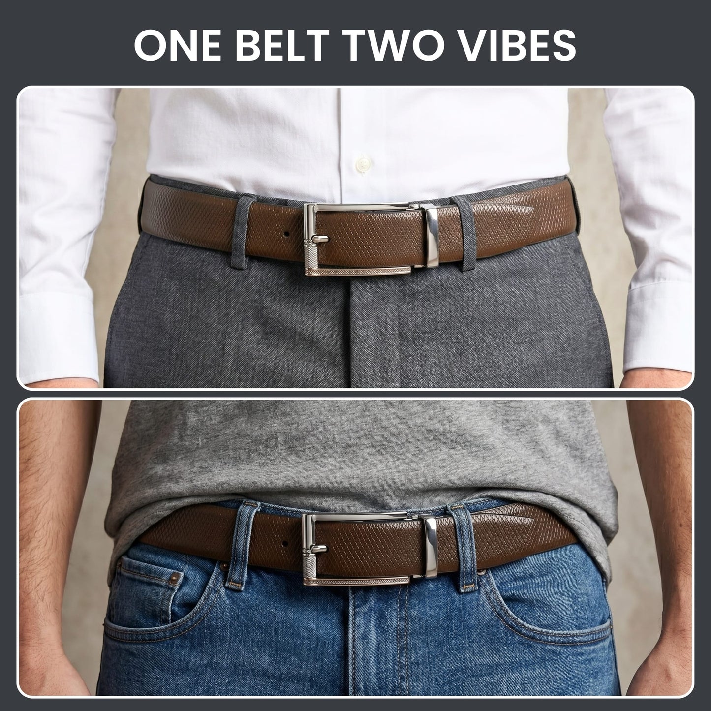 THE MEN THING Leather Belts Mens Genuine Leather Belt | 2 in 1 Reversible (Brown & Black) (1 Pc.) - REXVA