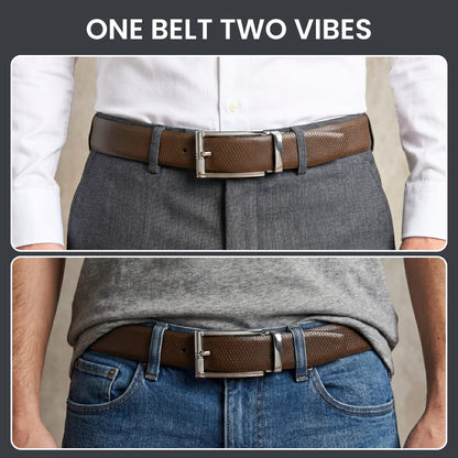THE MEN THING Leather Belts Mens Genuine Leather Belt | 2 in 1 Reversible (Brown & Black) (1 Pc.) - REXVA