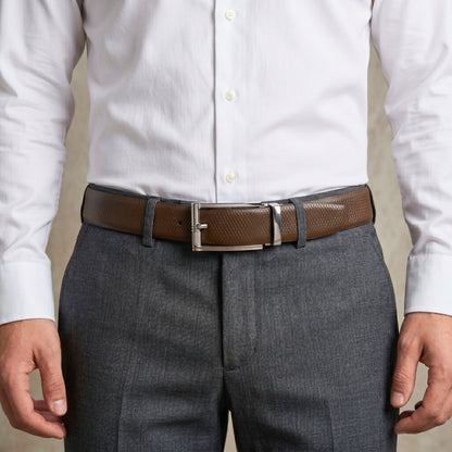THE MEN THING Leather Belts Mens Genuine Leather Belt | 2 in 1 Reversible (Brown & Black) (1 Pc.) - REXVA