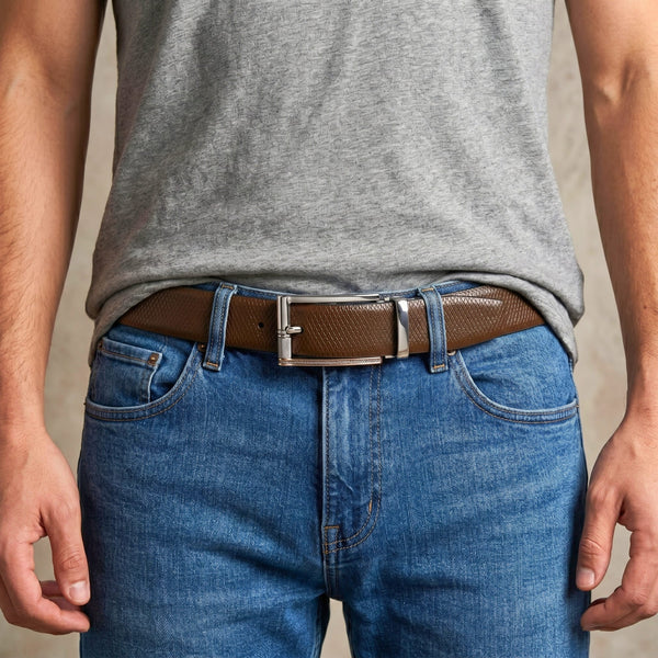 Mens Genuine Leather Belt | 2 in 1 Reversible (Brown & Black) (1 Pc.) - REXVA