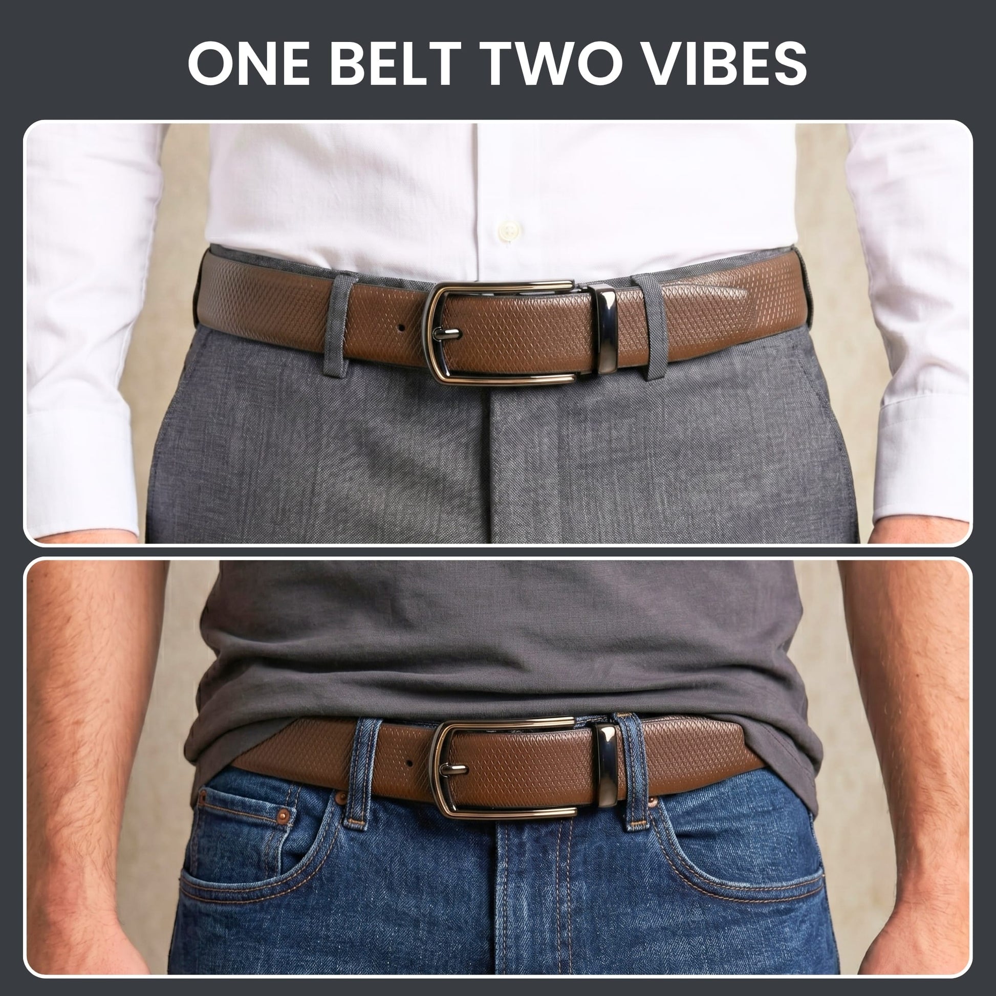 THE MEN THING Leather Belts Mens Genuine Leather Belt | 2 in 1 Reversible (Brown & Black) (1 Pc.) - REXVA