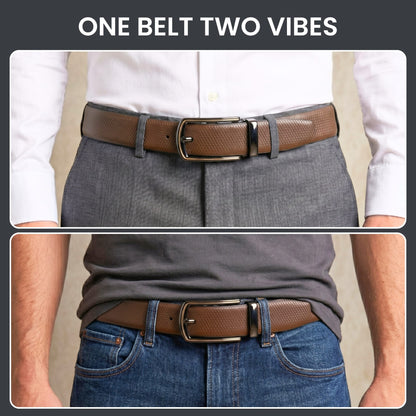 THE MEN THING Leather Belts Mens Genuine Leather Belt | 2 in 1 Reversible (Brown & Black) (1 Pc.) - REXVA