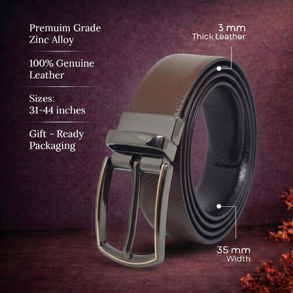 THE MEN THING Leather Belts Mens Genuine Leather Belt | 2 in 1 Reversible (Brown & Black) (1 Pc.) - REXVA