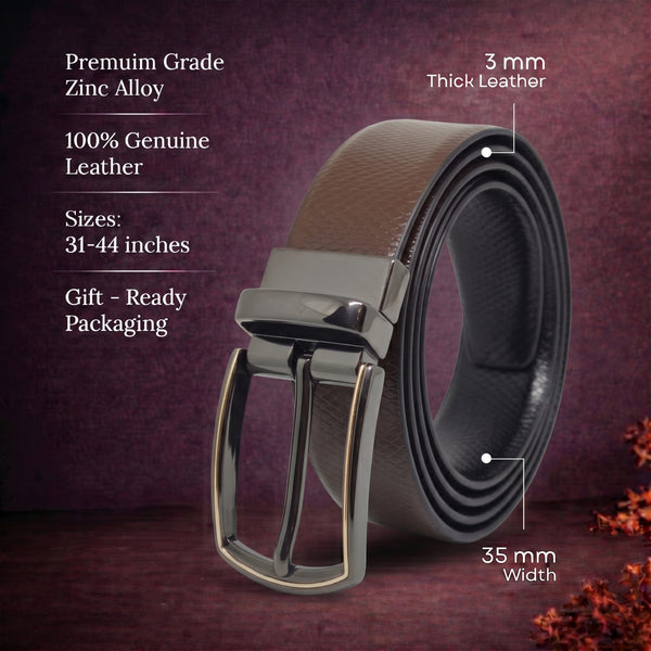 Mens Genuine Leather Belt | 2 in 1 Reversible (Brown & Black) (1 Pc.) - REXVA
