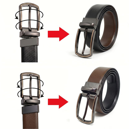 THE MEN THING Leather Belts Mens Genuine Leather Belt | 2 in 1 Reversible (Brown & Black) (1 Pc.) - REXVA