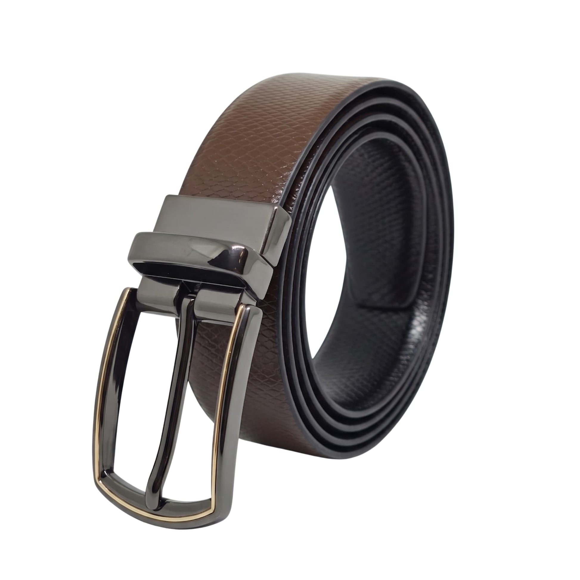 THE MEN THING Leather Belts Mens Genuine Leather Belt | 2 in 1 Reversible (Brown & Black) (1 Pc.) - REXVA